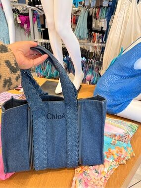 Chloé Blue Denim Braided-Handle Tote
